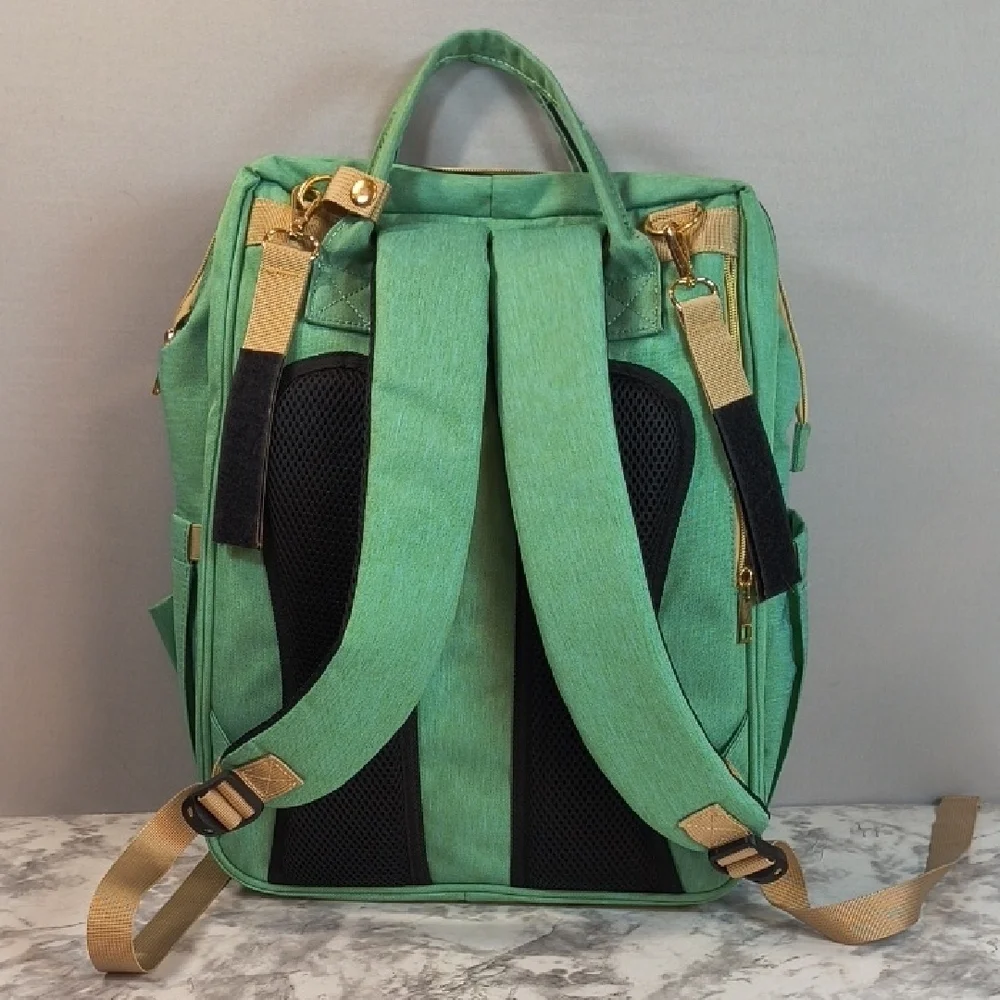 Happy Luoka Green Diaper Backpack W/ Changing Station, Multiple Pockets